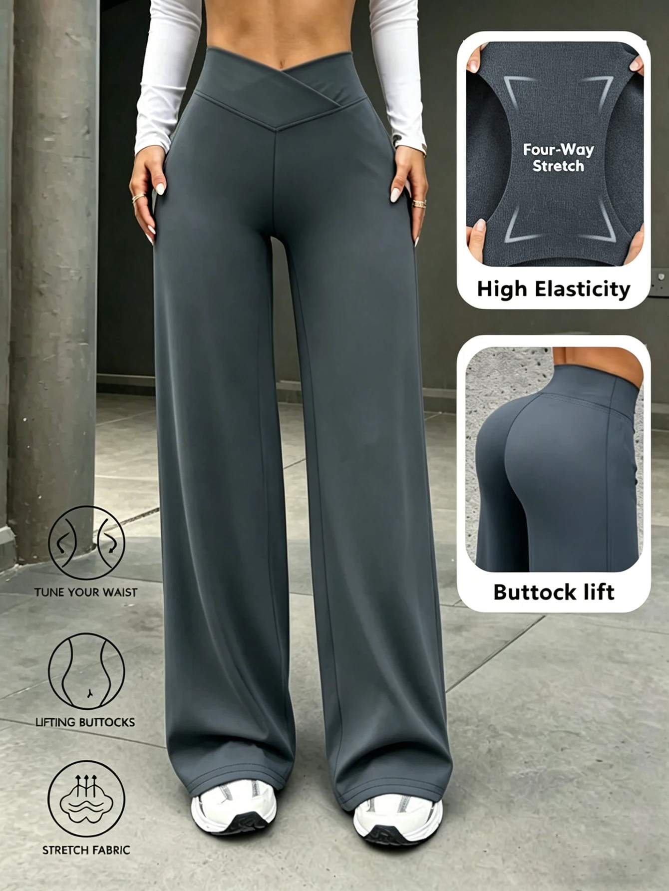 Women Cross Waist Straight Leg Pants Minimalist Wide Leg Leggings Suitable For Fitness Running Outer Wear Fashion Women Long Pan
