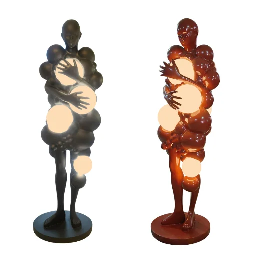 

Hotel Lobby Floor Lights Abstract Figure Art Sculpture Holding Ball Lamps Humanoid Statue White Ball Lantern Floor Lamps