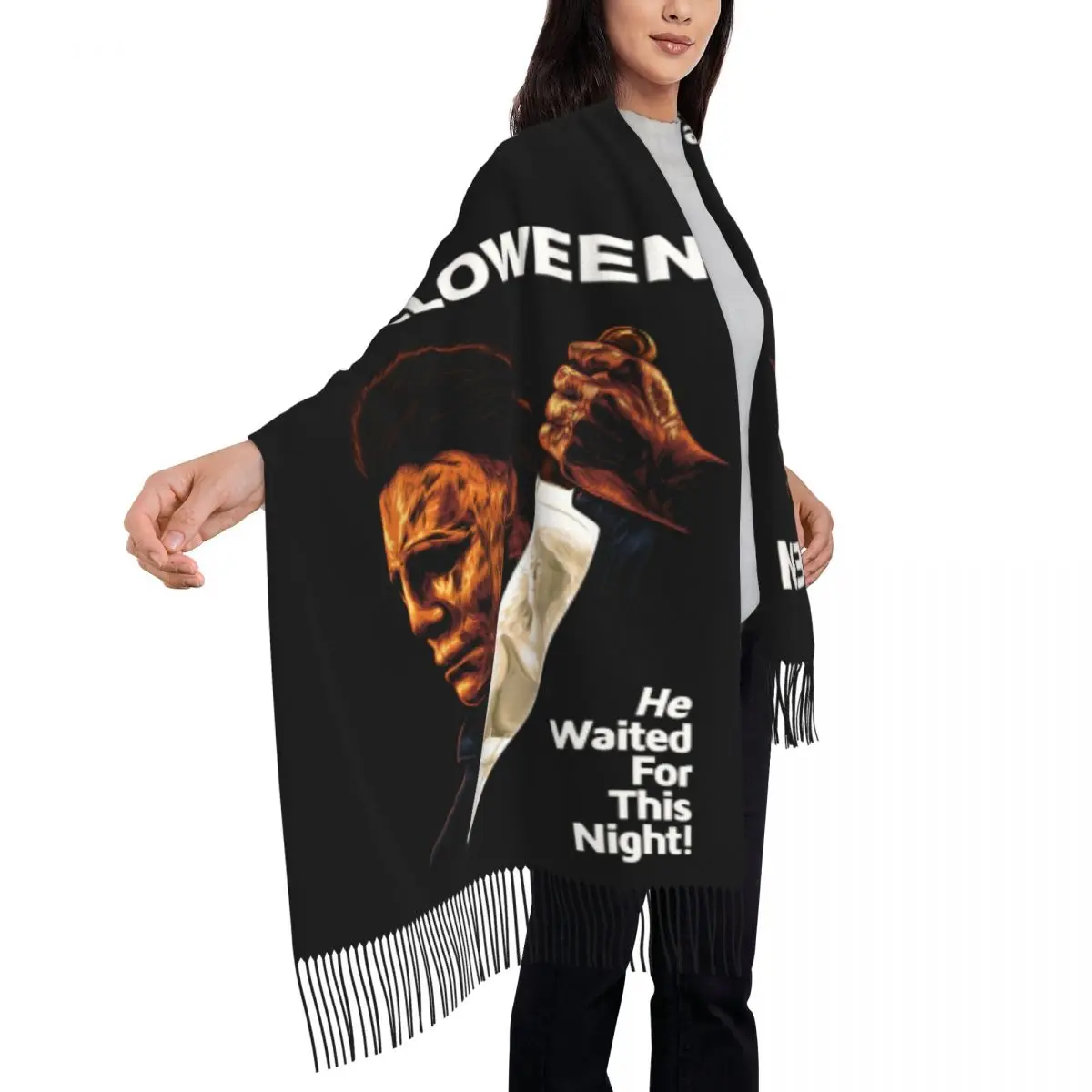 Syal bercetak kustom Michael Myers pisau syal hangat musim dingin pria wanita syal selendang Film seram Halloween Wrap