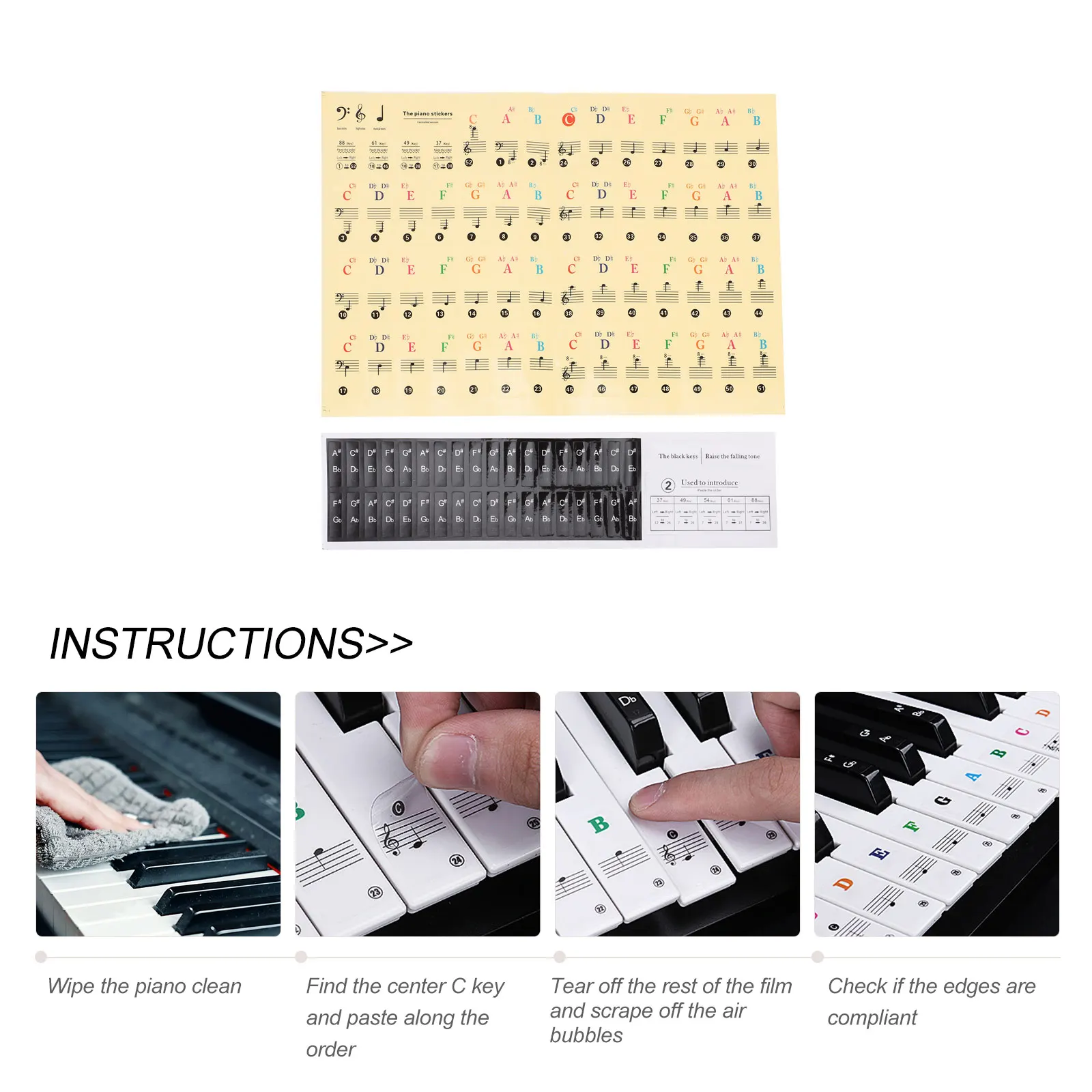 

Piano Keyboard Stickers Transparent Removable Music Colorful Nano Glue Free Child