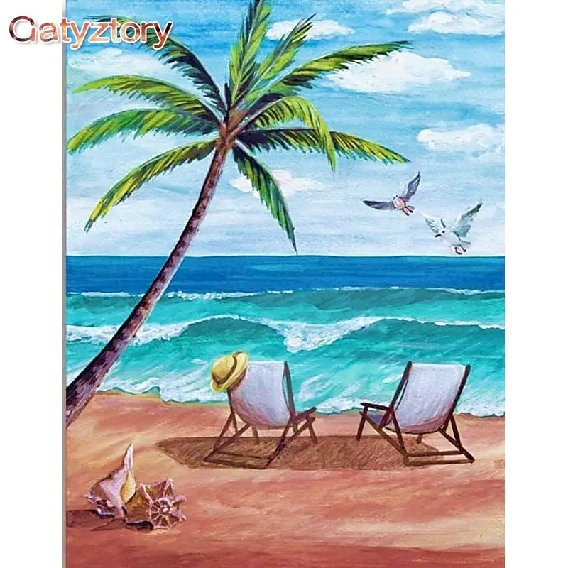 

GATYZTORY Painting By Numbers For Adults Seaside Beach Picture By Numbers With Frame 60x75cm Modern Home Decors Diy Gift