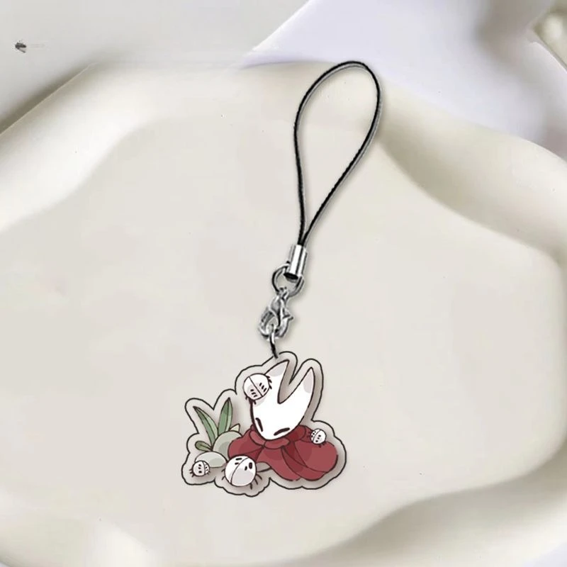 

4Pcs Hollow Knight Cute Cartoon Game Phone Charm Double-Sided Design Lovely Kawaii Pendant with Lanyard Ornament Student Gift