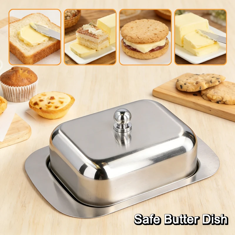 

Stainless Steel Butter Storage Box Lid Bread Butter Container Biscuit Cheese Plate Cheese cutter Restaurant Kitchen Accessories