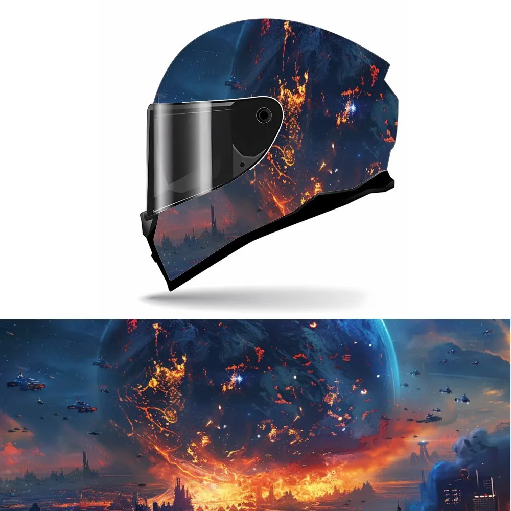 

Fantasy interstellar apocalypse motorcycle vinyl wraps helmet decal,self-adhesive waterproof helmet decoration,universal motorcy