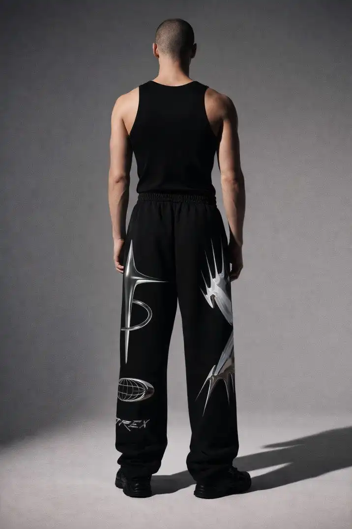 Men Y2K Baggy Sweatpants Gothic Tribal Thorn Tattoo Print Drawstring Wide Leg Pants  Dark Hip Hop Streetwear Casual Trousers