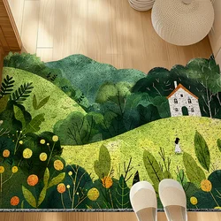 Green Doormat, Area Rugs,Forest Carpet,Washable Non-Slip Absorbent Doormat Kitchen Bathroom Front Porch Decor Rugs Entrance Mats