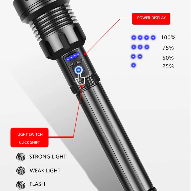 ZK20 USB Lanterna LED Recarregável, XHP90, COB, Poderoso, Zoom, Luz da Tocha Vermelha, 18650, 26650, Interruptor de Toque, Dropshipping