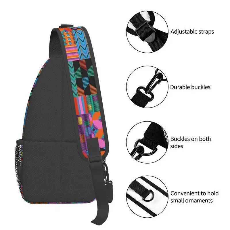 Bolso de pecho cruzado con patrón de arte geométrico Tribal africano para hombres, mochila de hombro informal para viajes, ciclismo, Ankara Kente