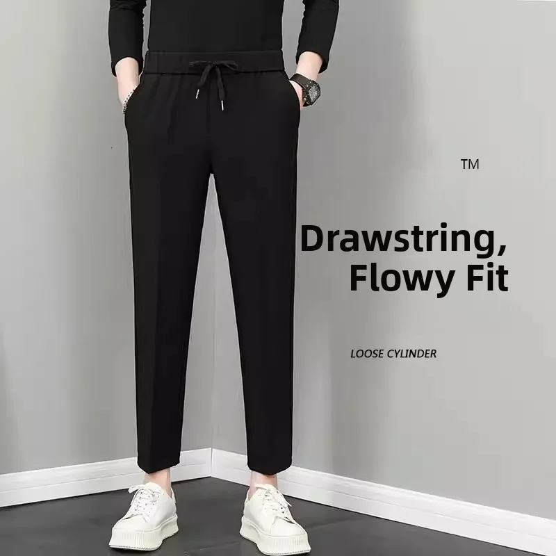 

Autumn New Sle Men's Slim Fit Chino Pants Drapey Belted Loose Straight Leg No Ironing Required Faionable Busin Casual