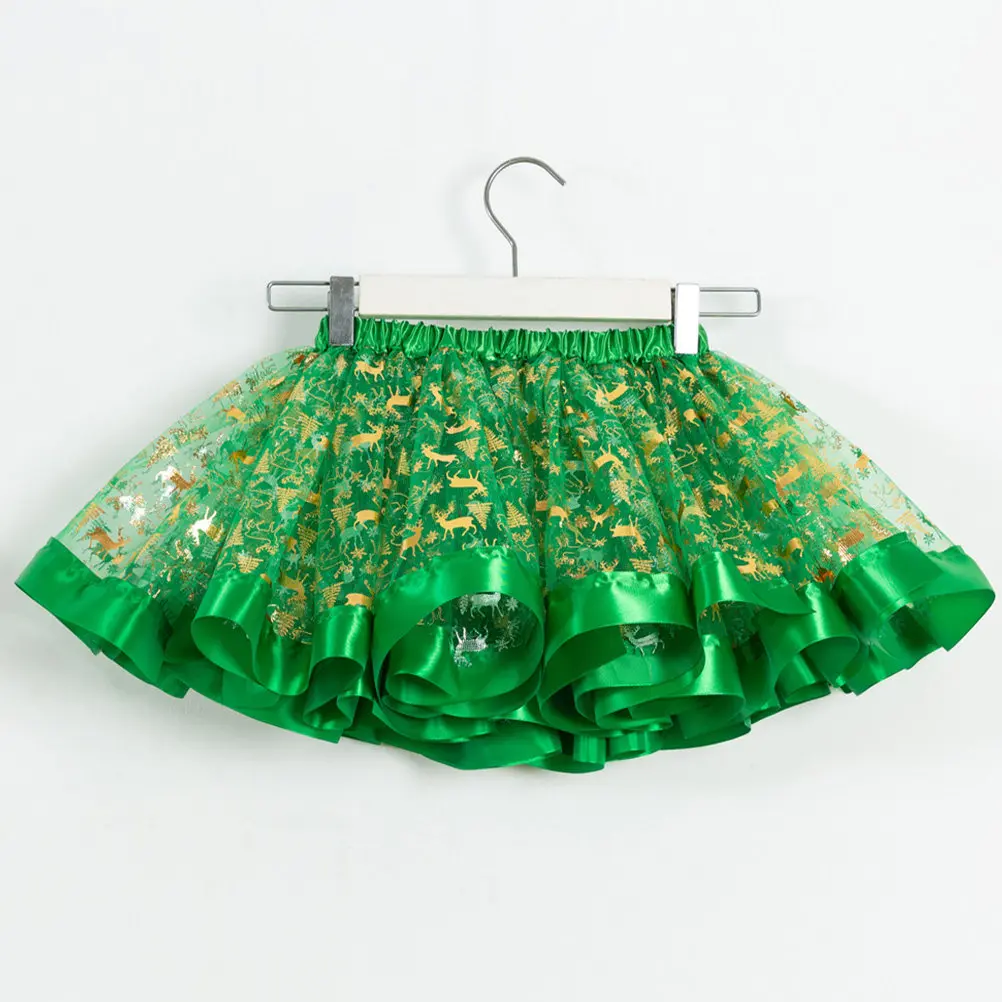 

1 комплект детских юбок-пачек с рождественским принтом для детей, праздничное платье для рождественской вечеринки, тюлевая юбка, многоразовый сценический костюм, юбка из марли для вечеринки