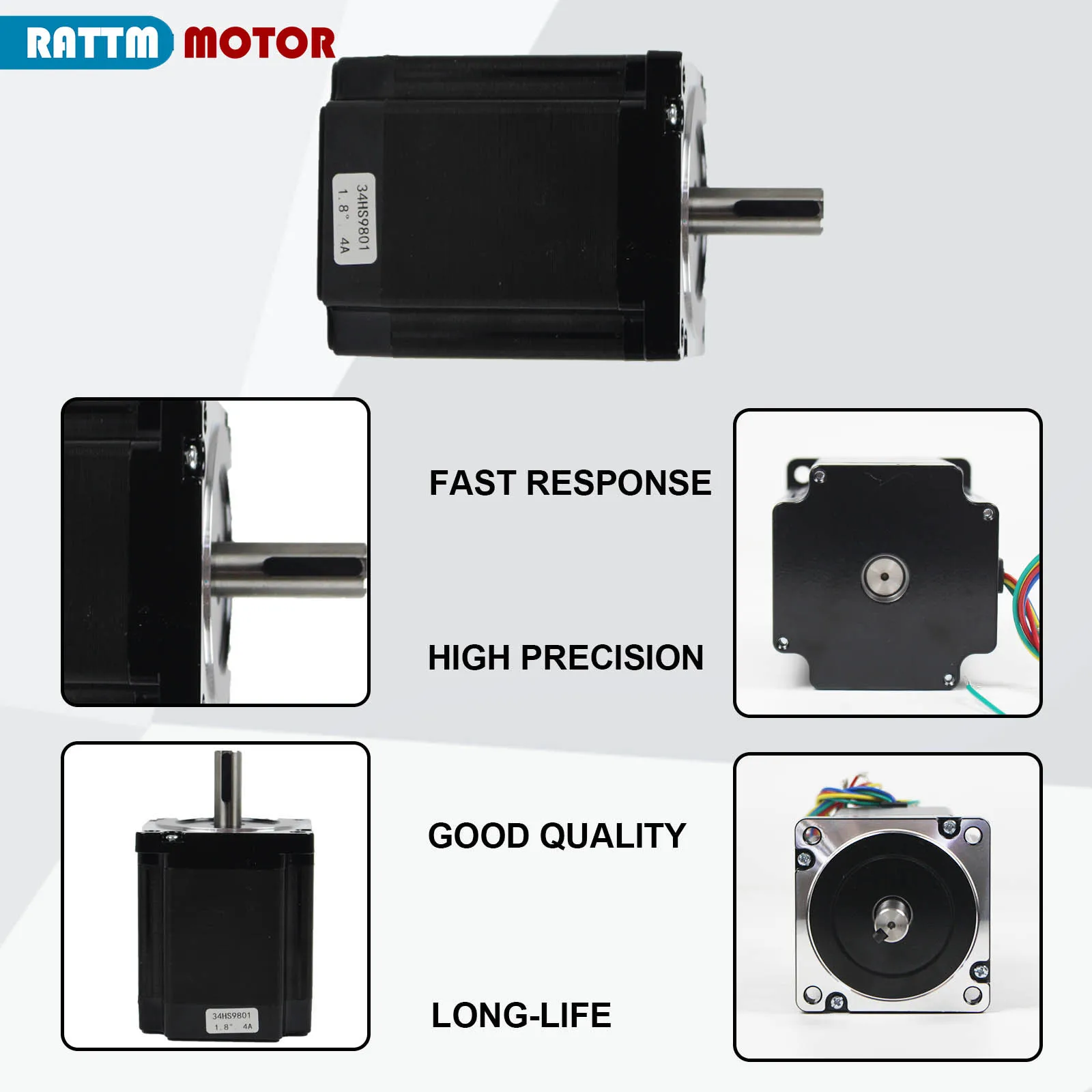 【DE】4 Axis CNC LPT Mach3 Nema34 Stepper Motor Kit 878oz-in, 98mm/4 A & Driver 6A/80VDC 256Microstep & 400W 48V Power Supply Kit