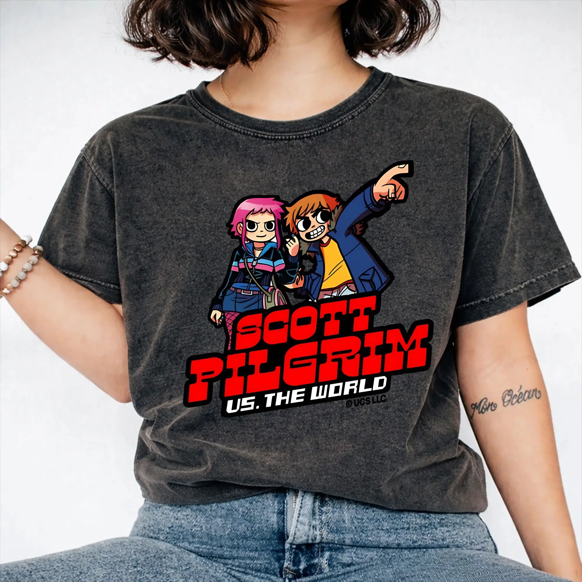 Summer  Scotts Pilgrims vs The World Washed T Shirt Merch Oversize T-Shirts  Men Women Tee