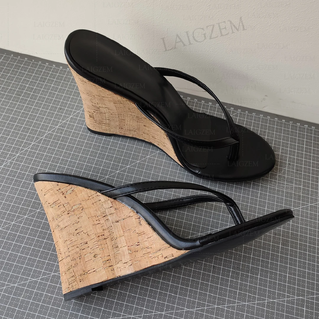 

LAIGZEM Women Sandals Wedges Flip Flop High Heels Pumps Cork Print Summer Party Prom Ladies Shoes Woman Big Size 41 43 46 48