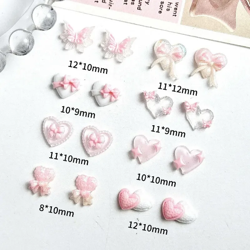 Zawieszki do paznokci z żywicy 3D Luminous Series, podwójne motyle, brzoskwiniowe serca, słodki styl, akcesoria do zdobienia paznokci DIY, materiały do projektowania paznokci.