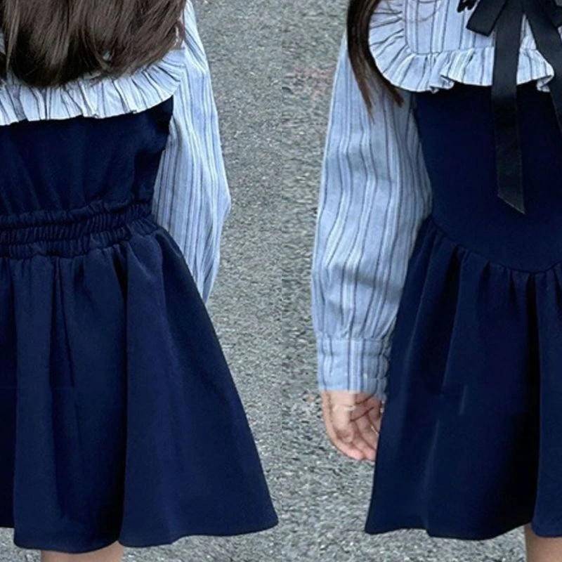 Girl Skirt Spring Autumn College Style Children\'S Clothing Striped Splicing Dress Fashionable  Western New Product Kore