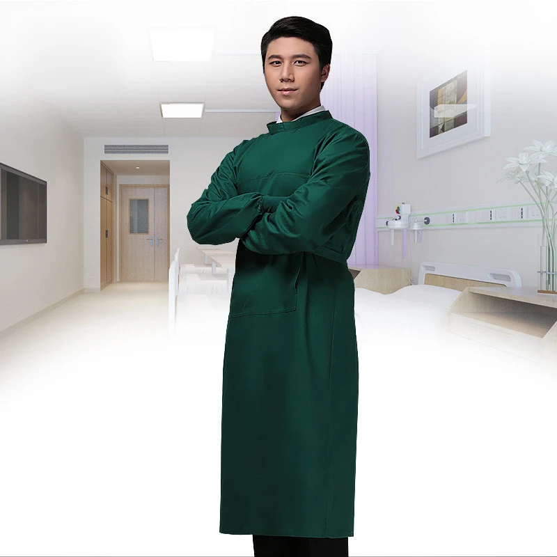 High Temperature Resistant Surgical Clothing Dark Green Pure Cotton Isolation Robe Operation Overcoat Operating Room Uniform