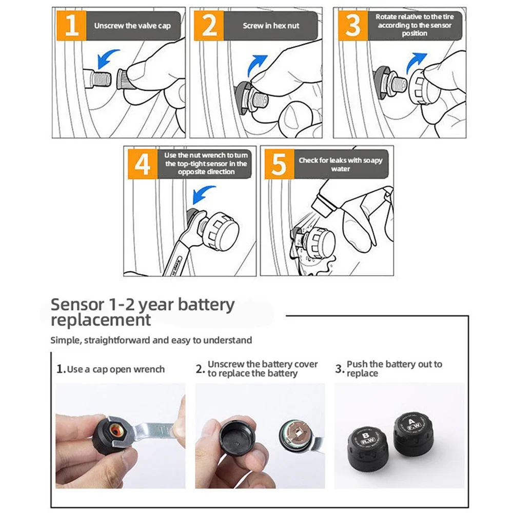 Monitor de presión de neumáticos de motocicleta, pantalla Digital de tiempo, Detector de presión de neumáticos inalámbrico externo para motocicleta con 2 externos