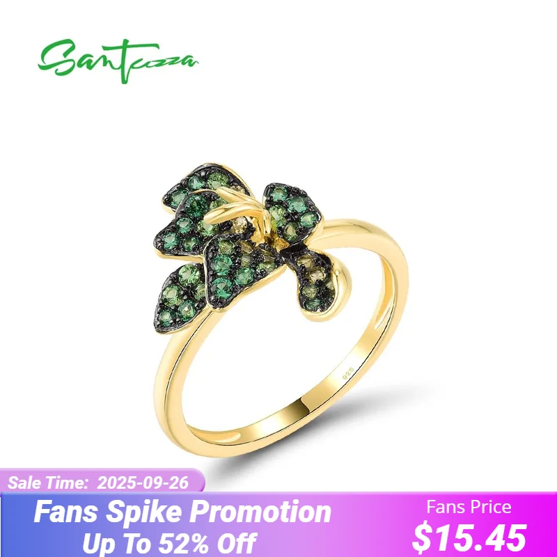 

SANTUZZA Authentic 925 Sterling Silver Rings For Women Sparkling Green Spinel Lili Flower Elegant Birthday Gifts Fine Jewelry