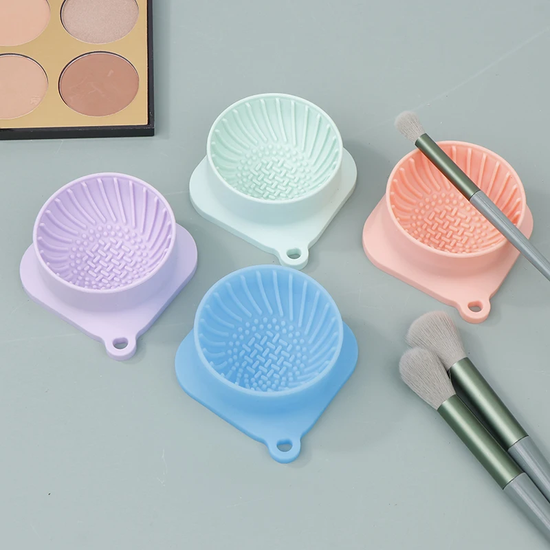 Siliconen Scrub Cleaner Cleaning Tool Make-Up Borstel Schoonheid Poeder Puff Pad Draagbare Compacte Reinigingskom