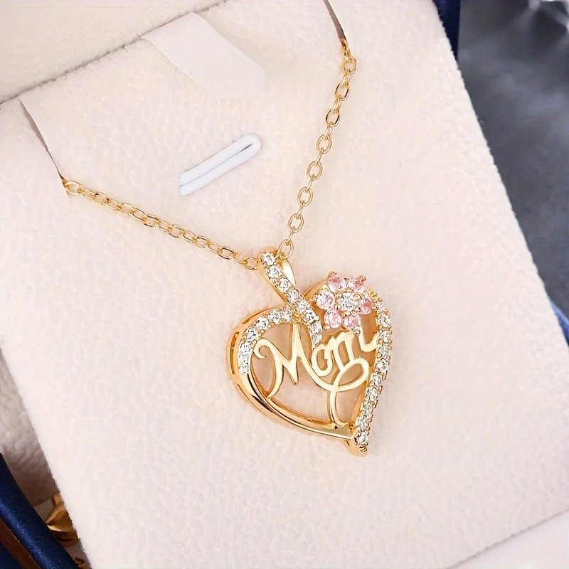 Mom Heart Pendant Necklace With Rose Gift Box For Mom Birthday Christmas Romantic Gift 2024 New In Fashion Luxury Zirocn Jewelry