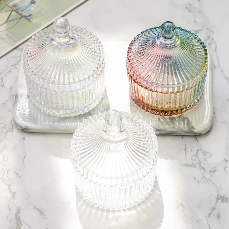 European Style Transparent Glass Jewelry Storage Box Washing-up Table Jewelry Watch Storage Jar Cotton Swab Cotton Pad Box