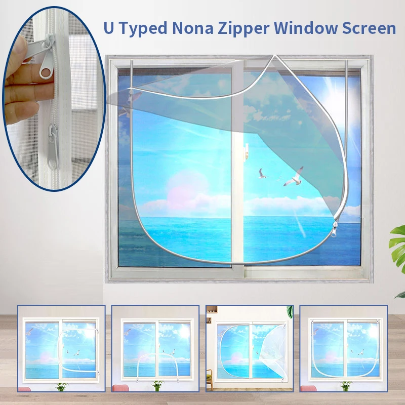 U-Typed Zipper Window Screen Nano Mesh Curtains Customizable Curved Zipper Mosquito Net rideau thermique isolant anti froid