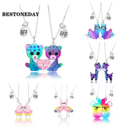 New Cute Cartoon Pendant Chain Best Friends Magnet Necklace BFF Friendship Children's Jewelry Gift for Girls 2Pcs