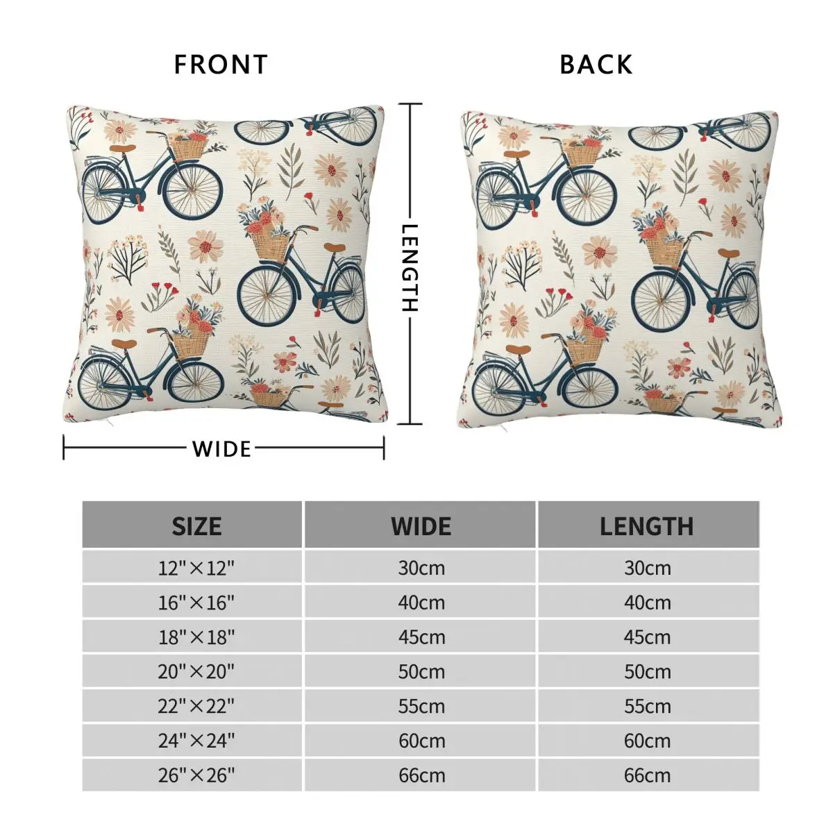 Vintage Bicycle Floral Basket Square Pillowcase Polyester Linen Velvet Creative Zip Decor Pillow Case Bed Cushion Cover