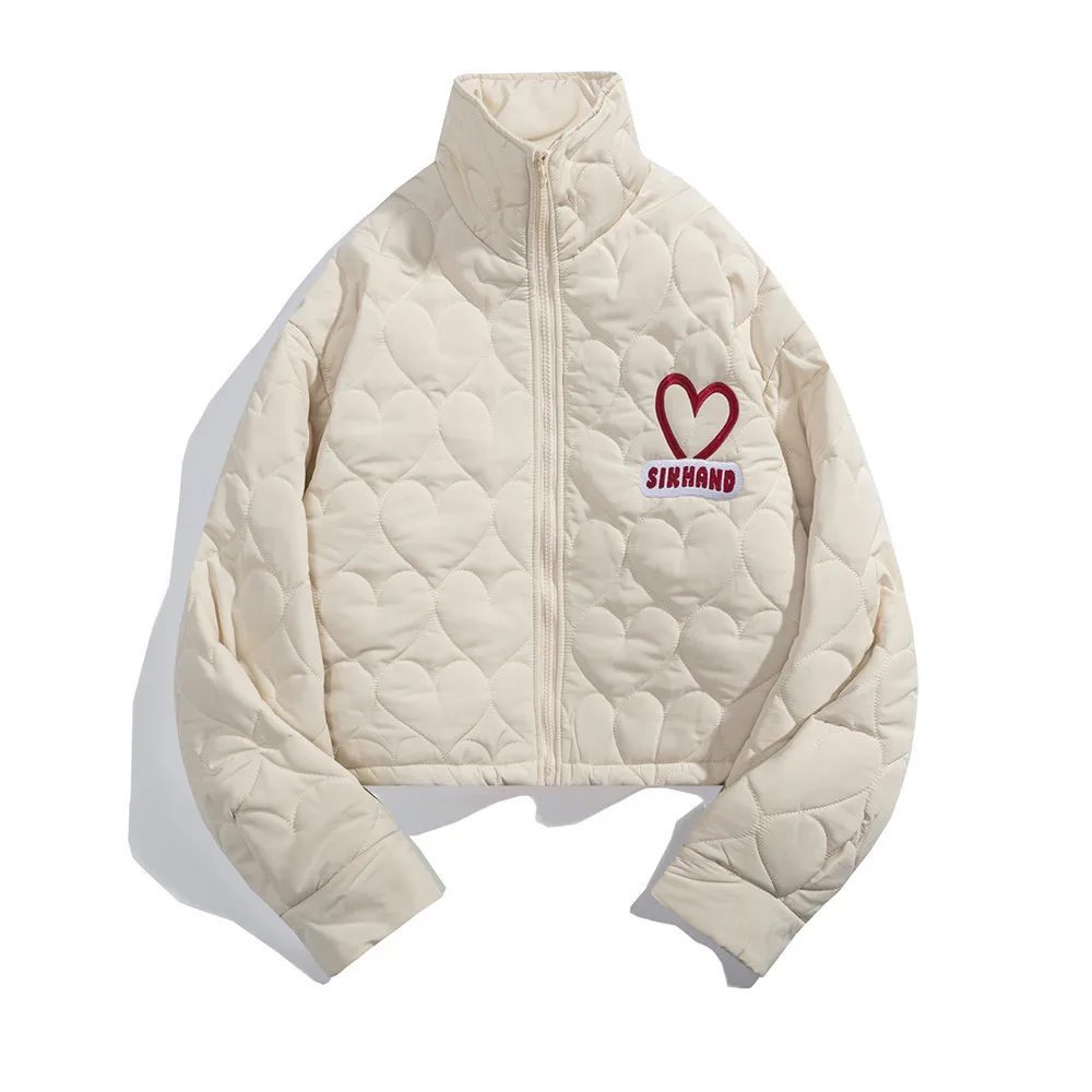 

Autumn And Winter European And American Style Fashion Brand Short Padded For Man Loose Love Embroidery Design High Collar Coat