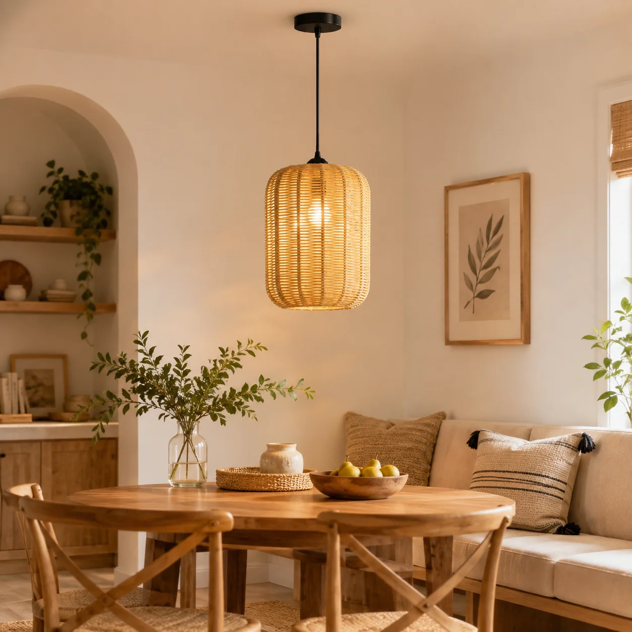 JOYINLED Boho Paper Rope Pendant Lamp 20x28CM LED Wicker Chandelier Living Room Ceiling Hanging Lamp for Living Room Dining Room