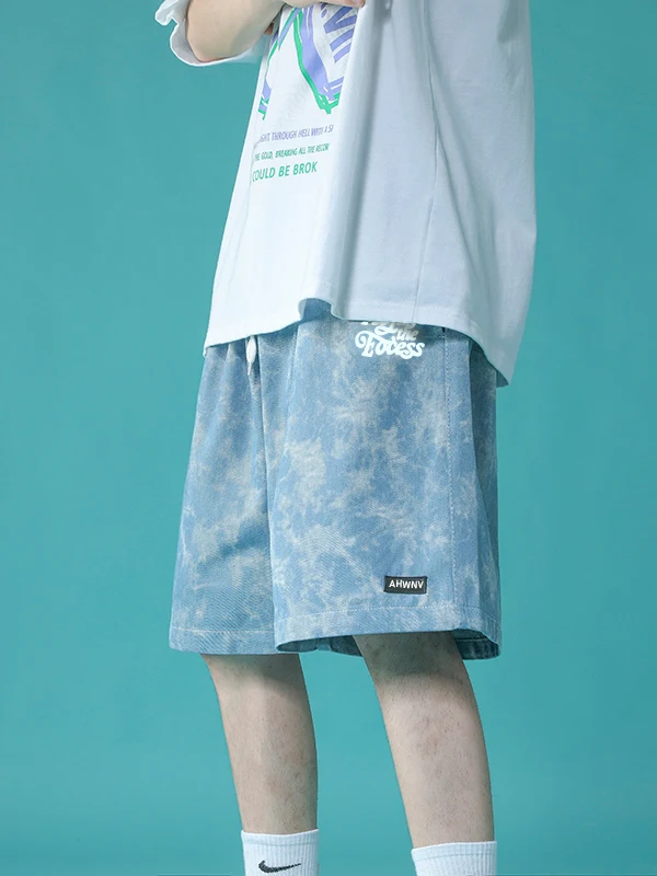 

Мужские пляжные шорты Tie-Dye, свободные прямые повседневные бриджи средней длины, летние модные хип-хоп брюки до колена с принтом для активного отдыха