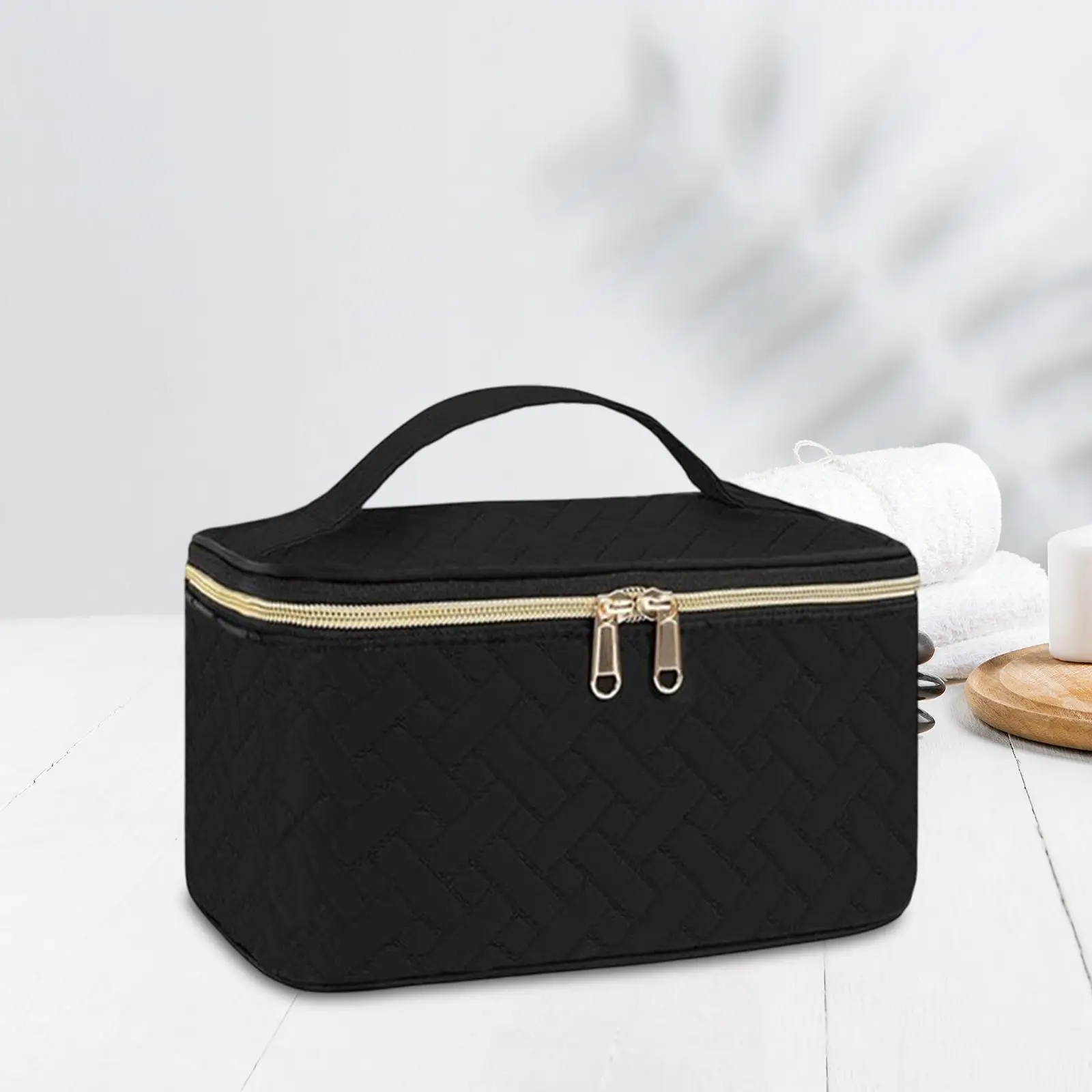 Bolsa de maquillaje con cremallera, organizador de maquillaje compacto grande impermeable para artículos de tocador, accesorios, juego de pinceles para barniz de uñas, cosmético