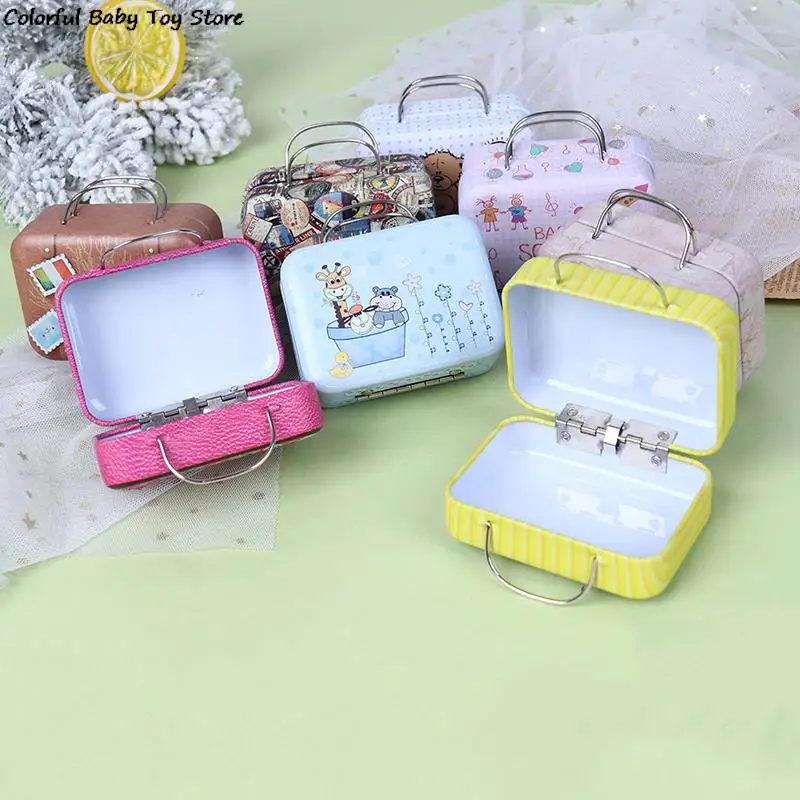 1pcs Dollhouse Mini Metal Suitcase Fashion Miniature Toys Trunk  Decor Lovely Small Clutch Jewellery Box Doll Handbag