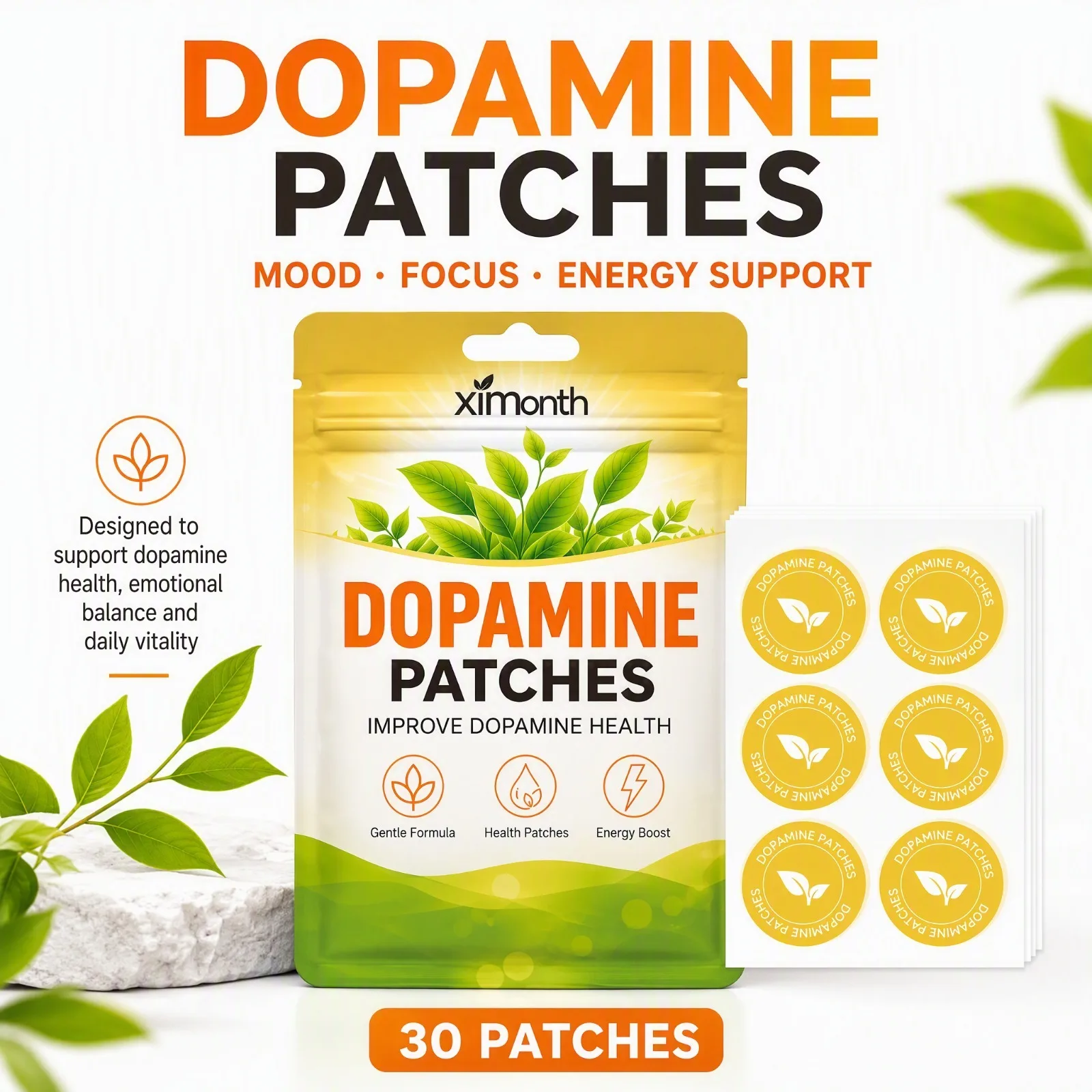 Patchs de dopamine doux et pratiques pour stimuler l'humeur positive, la clarté mentale, à usage quotidien pour le travail et les études