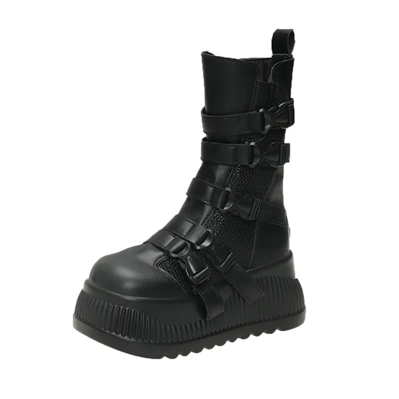 

Fashion Women Spring Summer Boots Breathable Mesh Hollow Sneakers 8.5CM High Platform Ankle Boots For Woman Outdoor Chunky Shoes