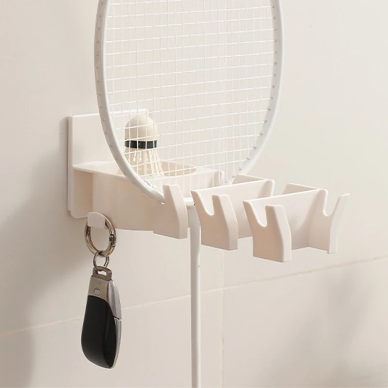الحائط مضرب بدمنتون حامل لكمة الحرة مع الكرة شماعات 3-فتحات تخزين الرف للتنس Pickleball بينغ بونغ مجداف