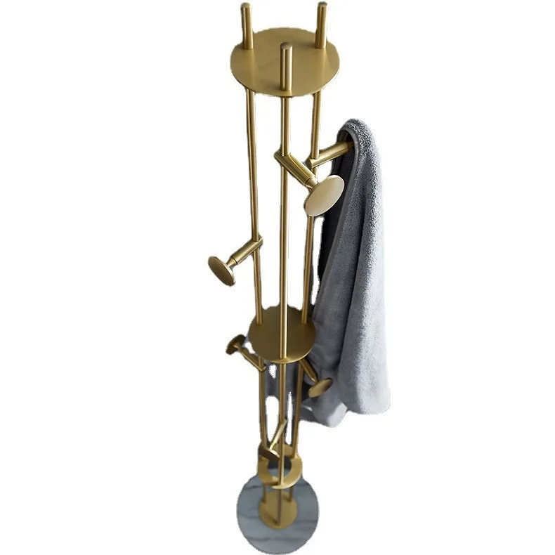 

Creative light luxury Nordic brass floor coat rack marble bedroom towel bar hanger porch towel rack
