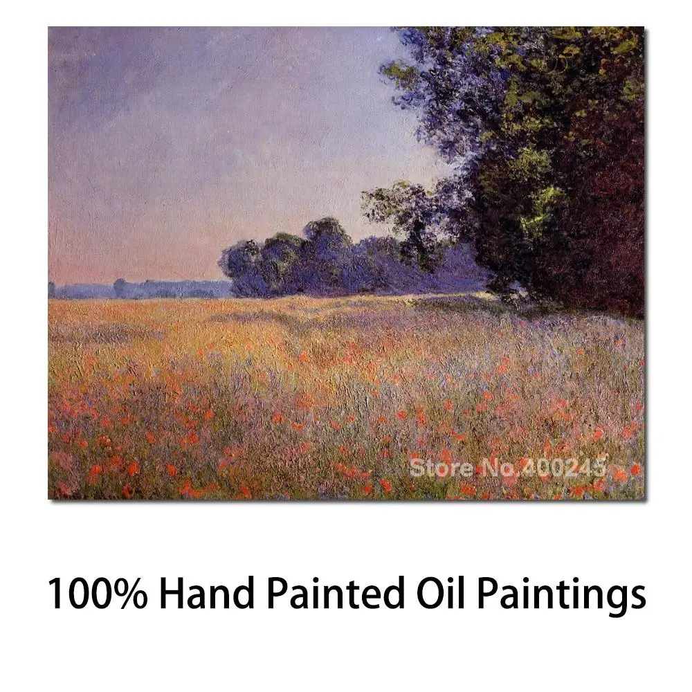 

Oil Painting Room Decor Oat and Poppy Field Giverny by Claude Monet Landscape Art Handmade High Quality