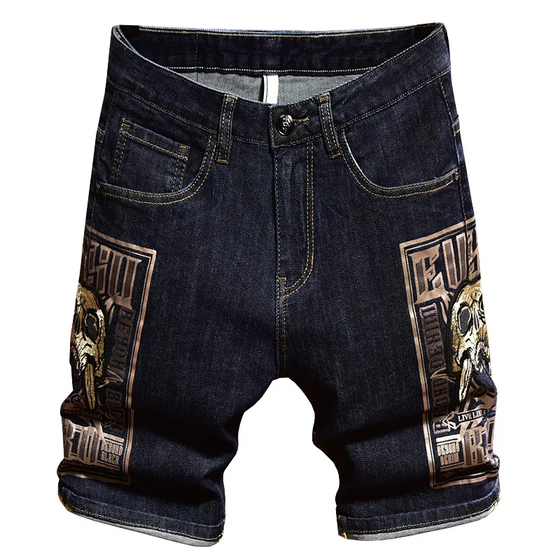 Zomer Dunne Denim Shorts Heren Mode Straat Casual Knappe Vijfde Broek Geborduurde Printedinsmen 'S Street Broek