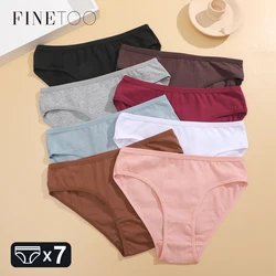 FINETOO 7Pcs Cotton Seamless Solid Panties Women Stretchy Low-Waist Briefs Breathable Fit Lingerie Ultra-Soft Sports Intimate