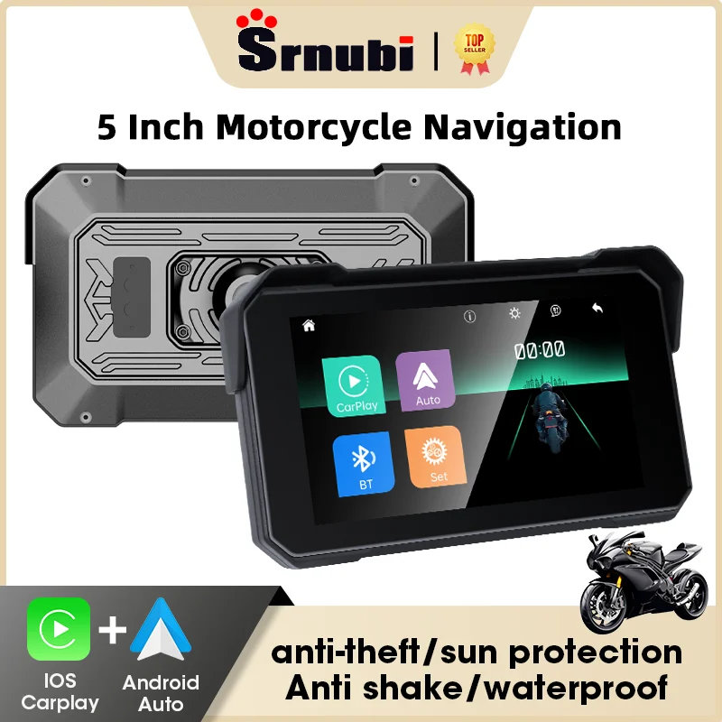 

Srnubi 5-дюймовый навигационный мотоцикл IPX7 водонепроницаемый экран Carplay портативный мотоцикл беспроводной Android Auto