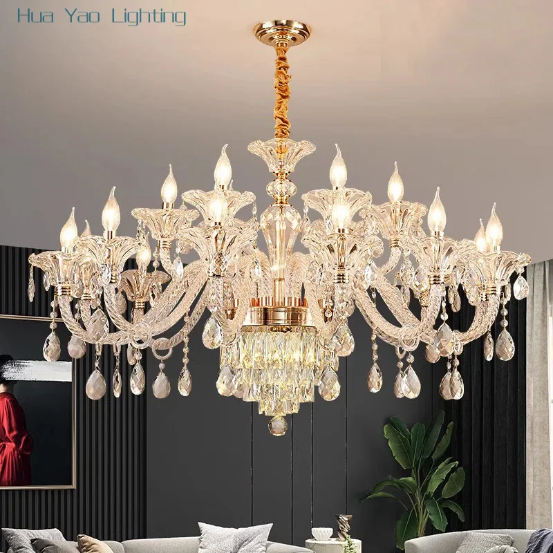 

European Crystal Chandelier New Living Room Fixtures Dining Room Light Luxury Atmosphere Villa Hotel Pendant Lamp Home Lustre