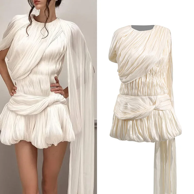 BJTZ 2026 nouveau printemps été français doux Chic sans manches Mini robe à volants taille cravate col rond court automne fête décontracté