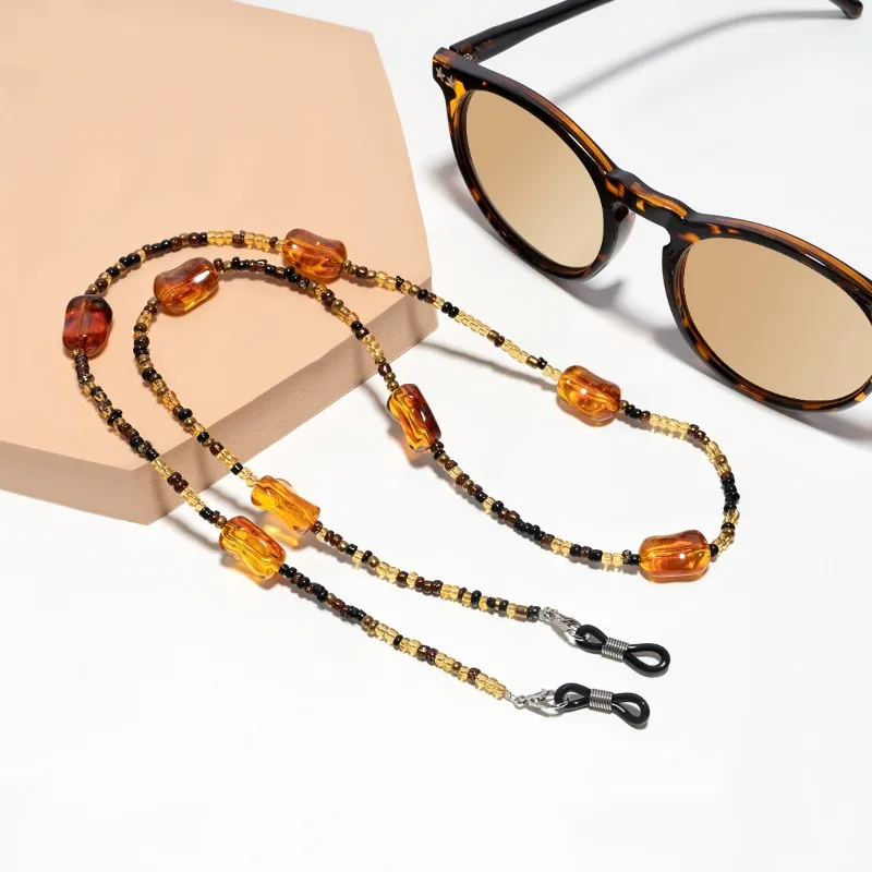 Catene per occhiali antiscivolo anticaduta Tartaruga Ambra Maschera con perline Catena per occhiali da sole Catena per occhiali anti-smarrimento retrò fatta a mano
