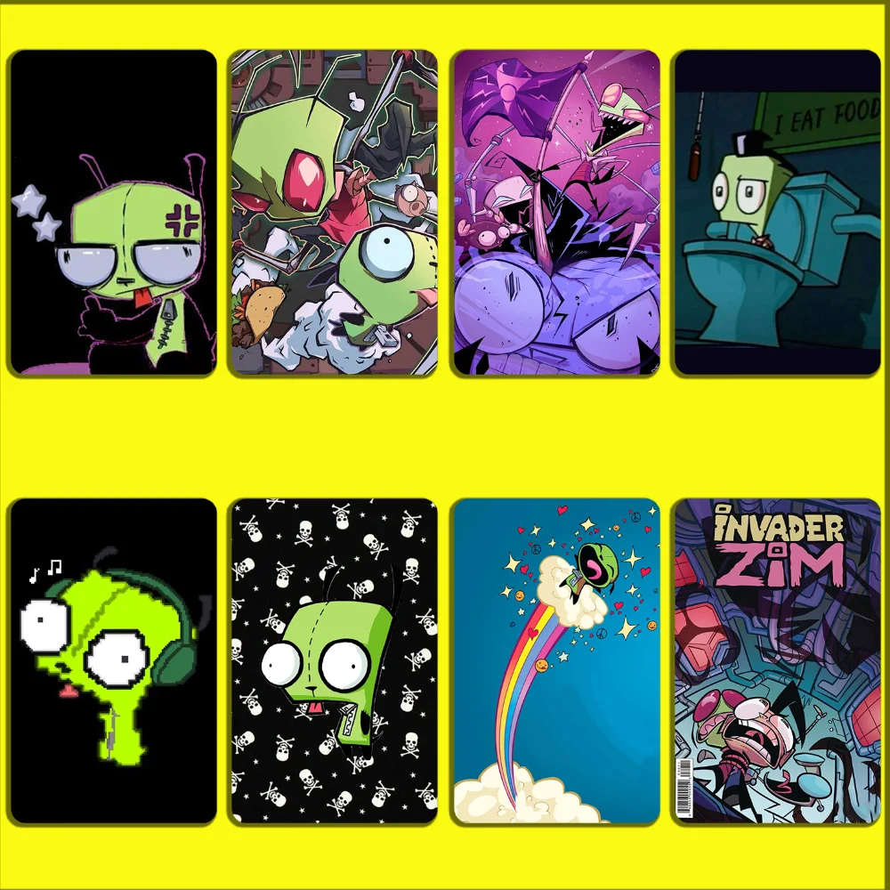 Cartoon I-Invader Zim Stickers For Debit Bank Credit Cards Metro Bus Pass Sticker Decoration Cover 4PCS Card Skin