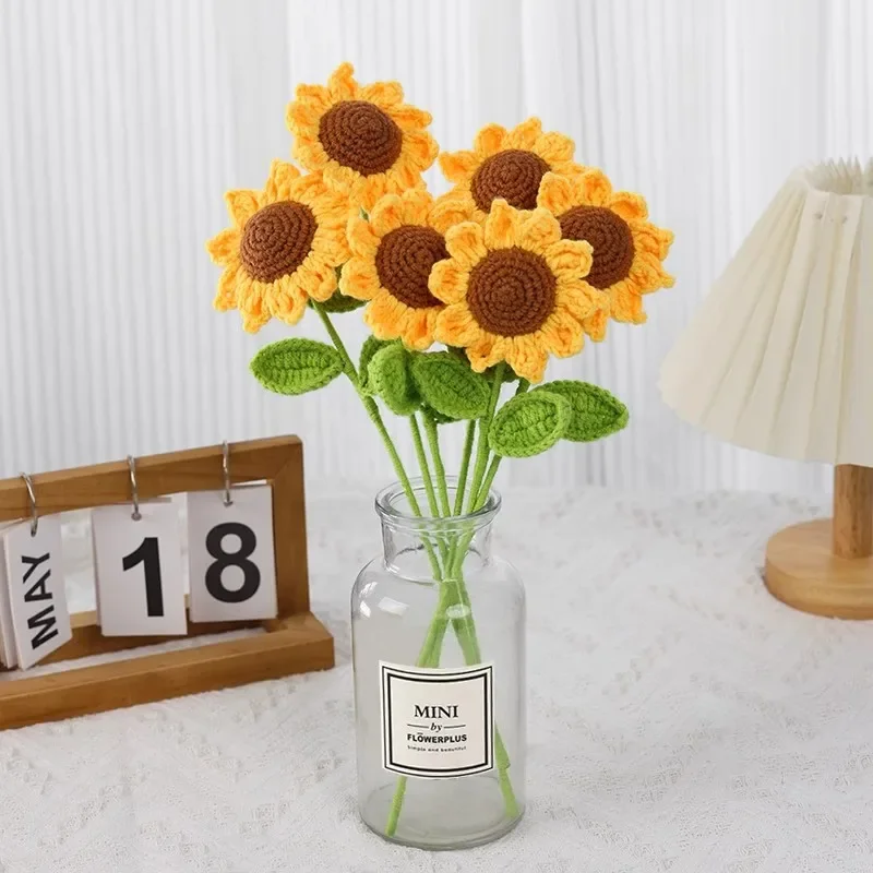 Sunflower Hand Woven Bouquet Creative Wool Knitting Flower Sunflower Decorations Mother\'S Day Birthday Gift Teachers Day