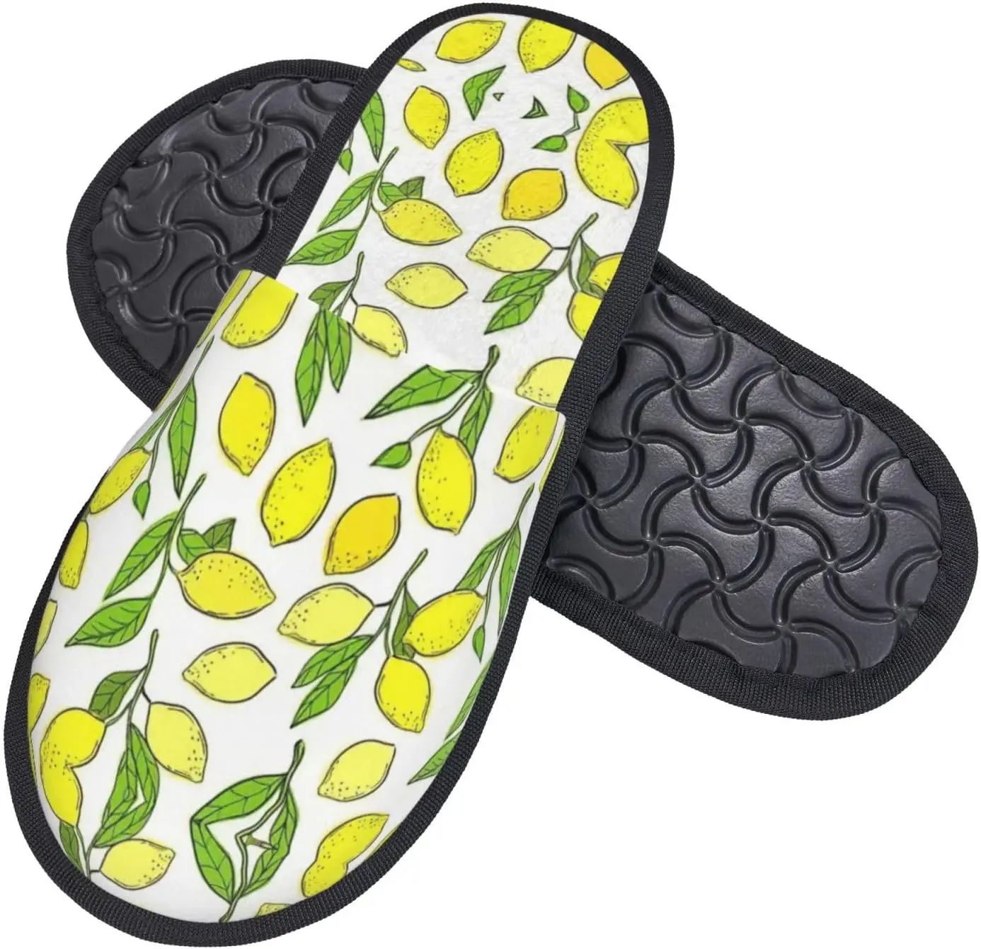 Yellow Fresh Lemons printing Fall Winter Fuzzy Slippers Comfy House Shoes,Portable for Hotel Travel Gifts for Women and Men