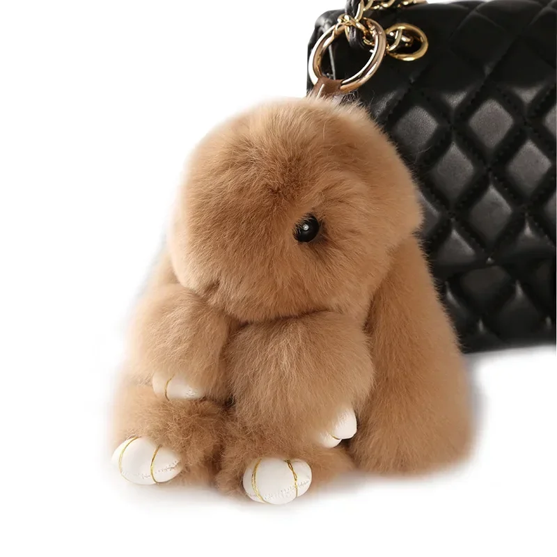 

Cute Pluff Bunny Keychain Rex Genuine Rabbit Fur Key Chains For Women Bag Toys Doll Fluffy Pom Pom Lovely Pompom Keyring