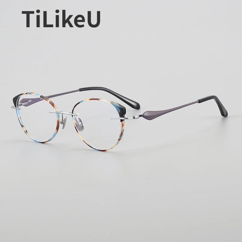 Retro Oval Cat-eye Glasses Eyebrow Frame Fashion Women Eyeglasses Frame Anti-blue Light Glasses Removable Rims Frameless Glasses