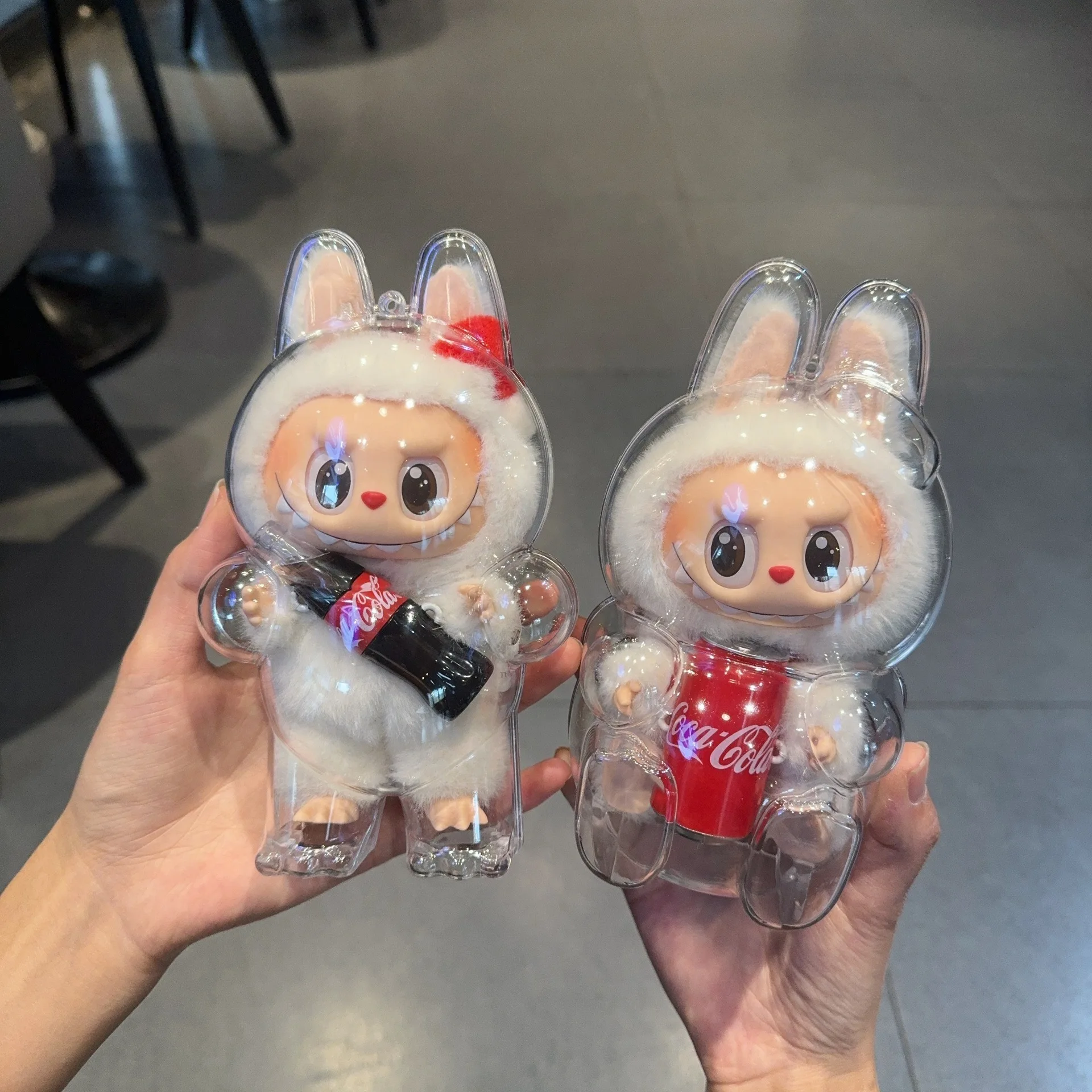 

For Coca-Cola Series Labubu Blind Box Transparent Protective Case Doll Dust Case Protective Cover Baby Clothes Wear